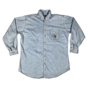 Vintage Woolrich Flannel Shirt Men’s Large Button Down Denim Chambray USA 90s
